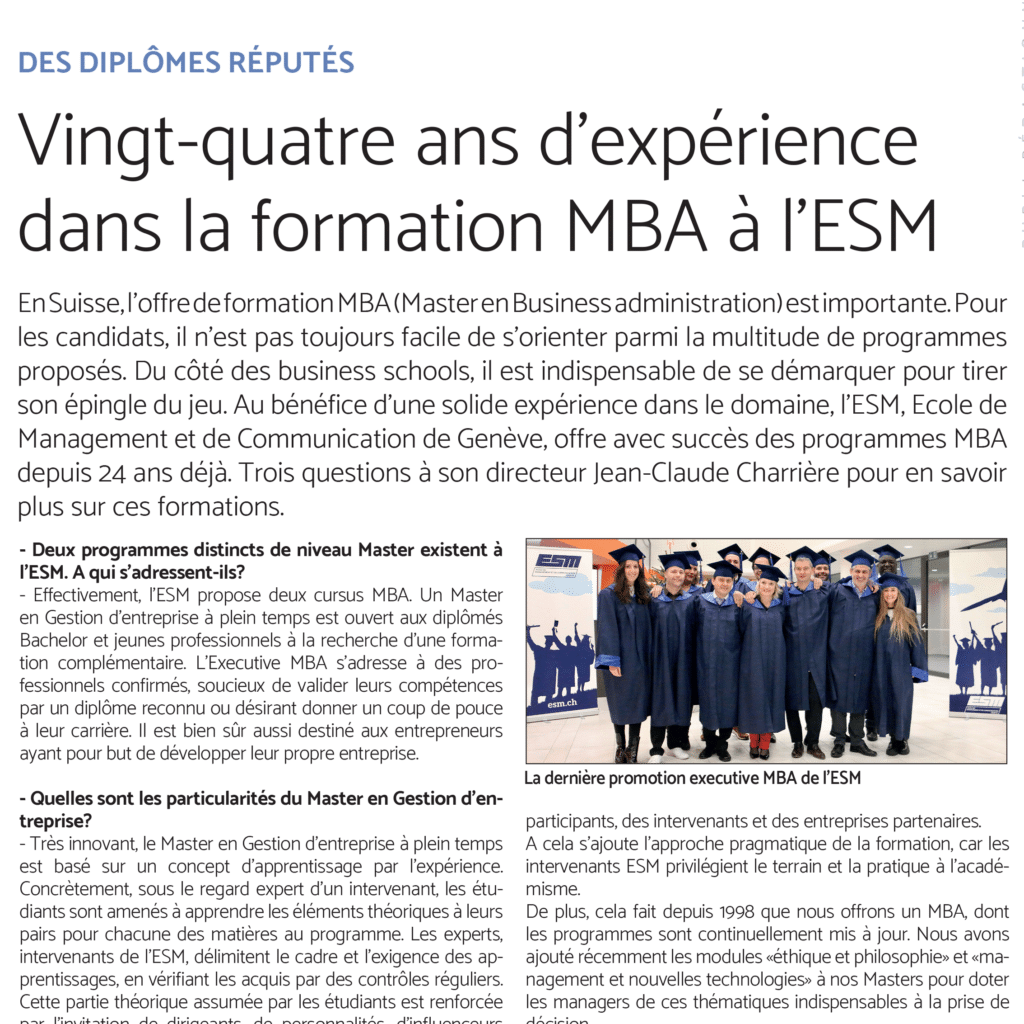 ESM - Le Temps Immobilier - 24 ans d'expérience dans la formation MBA à l'ESM - 19012022