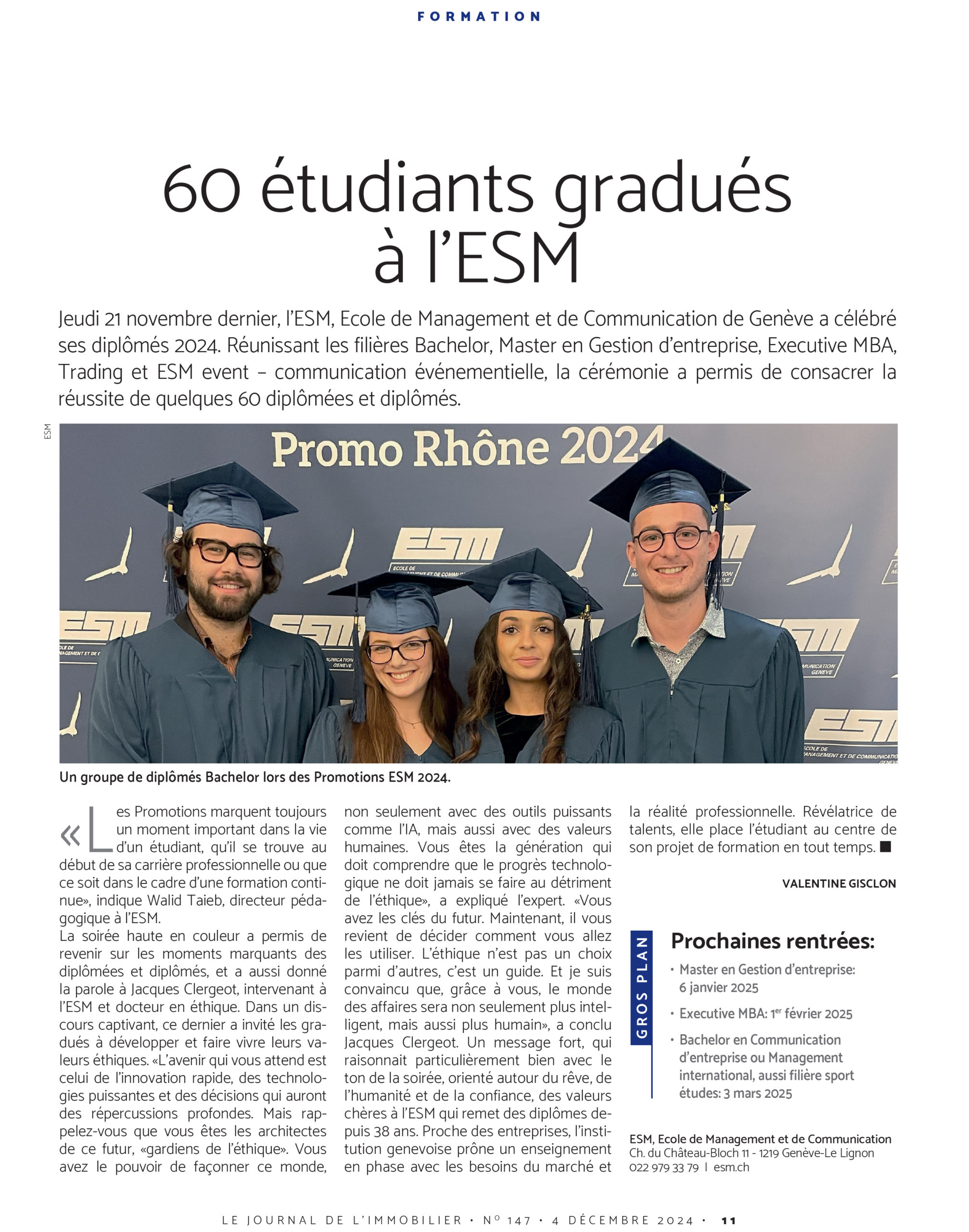 ESM - Le Temps Immobilier - 60 étudiants gradués