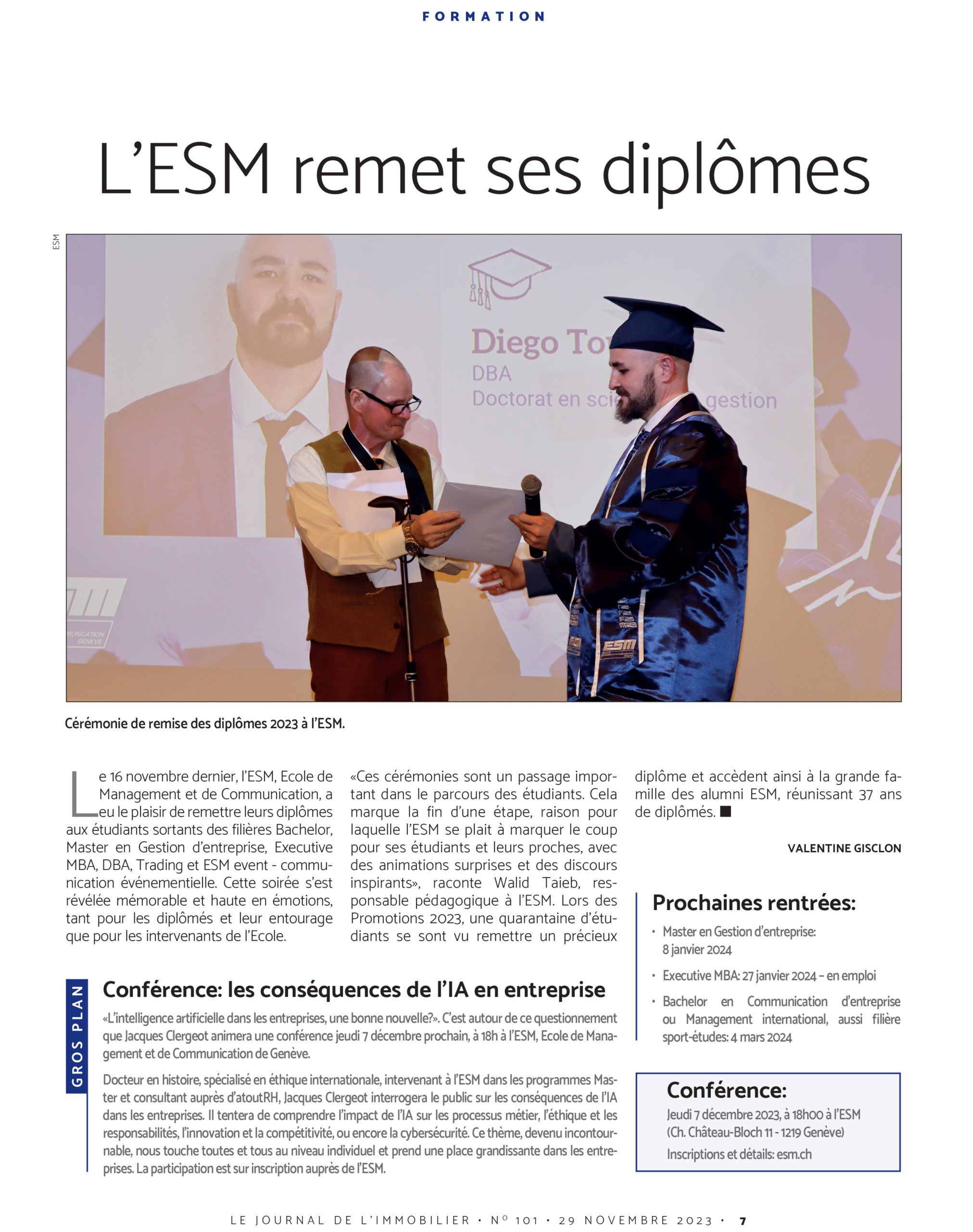 ESM - Le Temps Immobilier - ESM remet ses diplômes