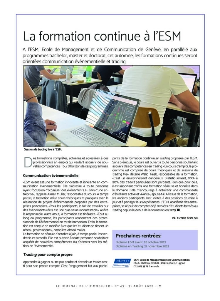 ESM - Le Temps Immobilier - La formation continue à l'ESM - 31082022